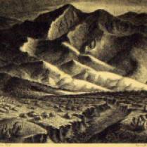 Taos Mountains, 1944; Lithograph; Image: 5 x 7 inches