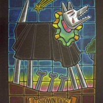 Stained Glass Clown Dog, 1998; Prismacolor; Image: 821x605 mm