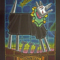 Stained Glass Clown Dog, 1998; Prismacolor; Image: 821x605 mm