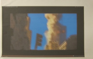 Andrew Super; screenshot of a video of the World Trade Center attack, 2013; inkjet